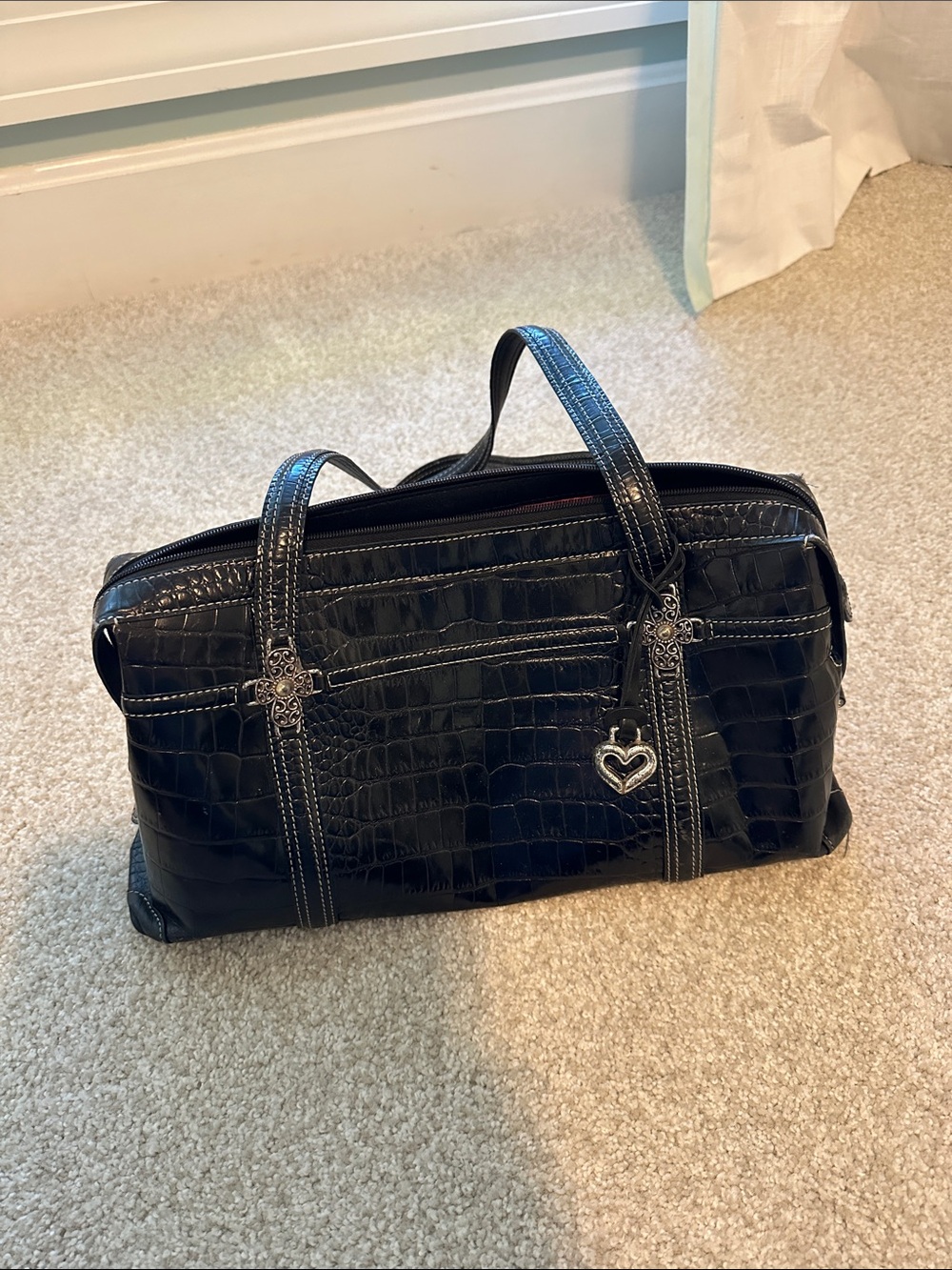 Brighton Anna Rosa Black Croc-Embossed Bag Vintage